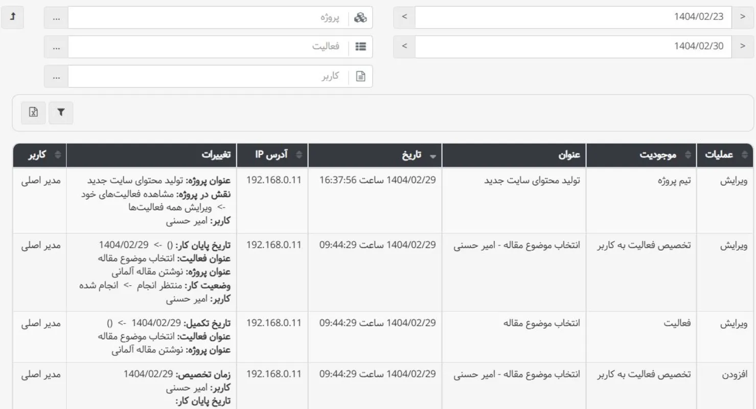 گزارشات بهتایم: گزارش تغییرات ثبت شده