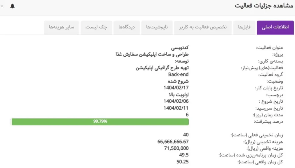 گزارشات بهتایم: جزئیات فعالیت در گزارش فعالیتهای سررسید شده