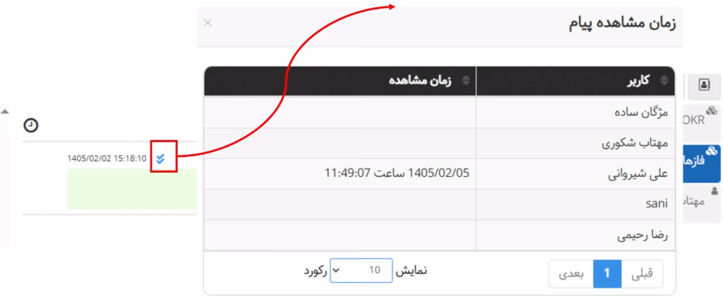 زمان دیده شدن پیام توسط اعضا