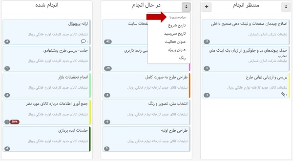 مرتب سازی فعالیتها در تسک بورد