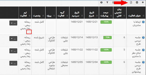 نمایش اعضای تیم فعالیت در خروجی اکسل