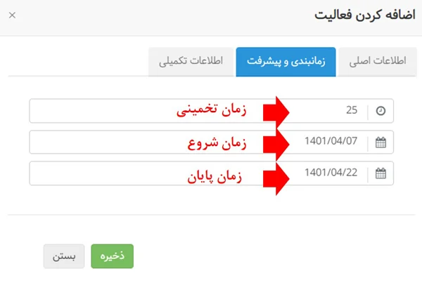 گزارش پیشرفت پروژه - زمان تخمینی اولیه