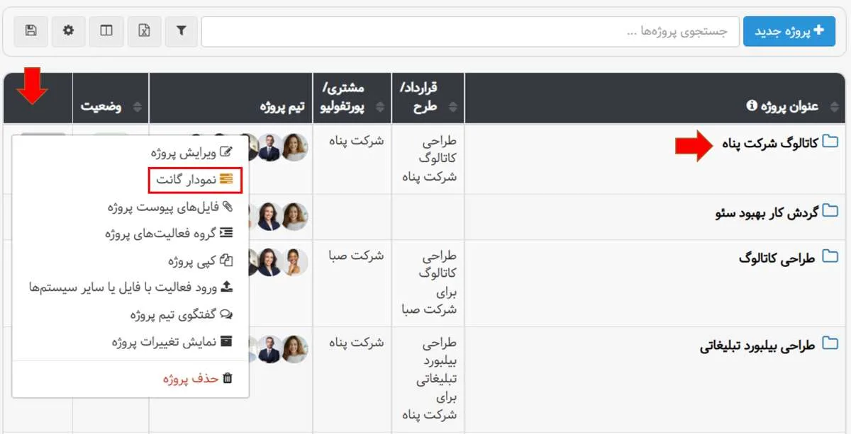 دسترسی به نمودار گانت