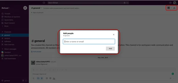 اعضای تیم را به اسلک Slack دعوت کنید.