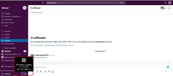 در اسلک Slack میتوانید مکالمه صوتی زنده داشته باشید.