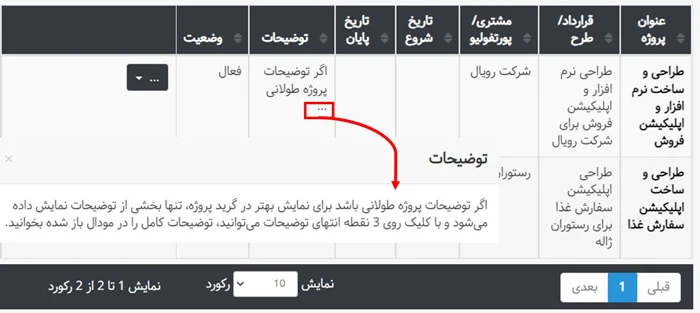 بهبود نمایش توضیحات پروژه در بروزرسانی آبان 1401