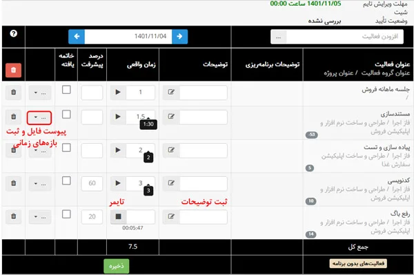 تایم شیت در نرم افزار مدیریت زمان Behtime