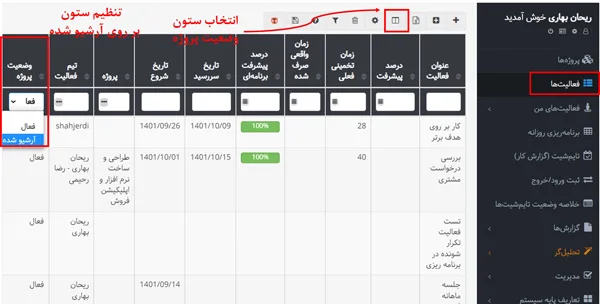 اضافه شدن ستون وضعیت پروژه در بروزرسانی دی 1401