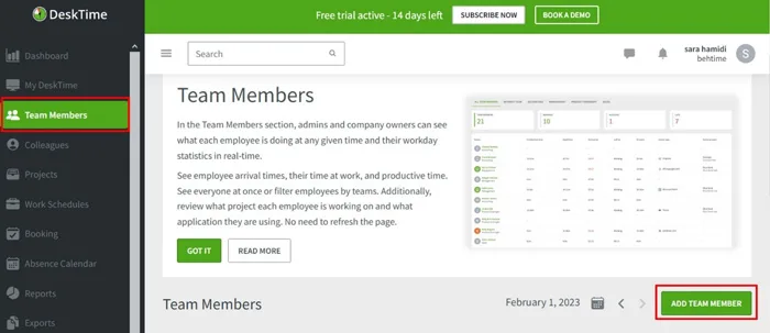 تعریف تیم در نرم افزار مدیریت زمان DeskTime