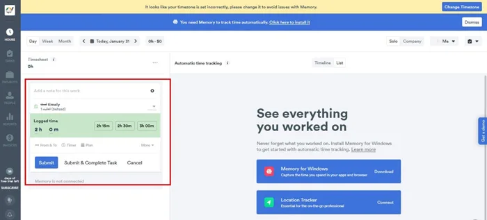 ثبت زمان در نرم افزار مدیریت زمان Timely