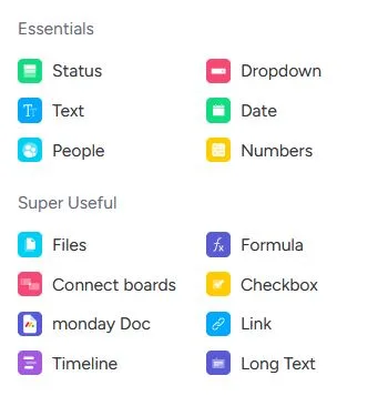 ستونهای دلخواه در Monday