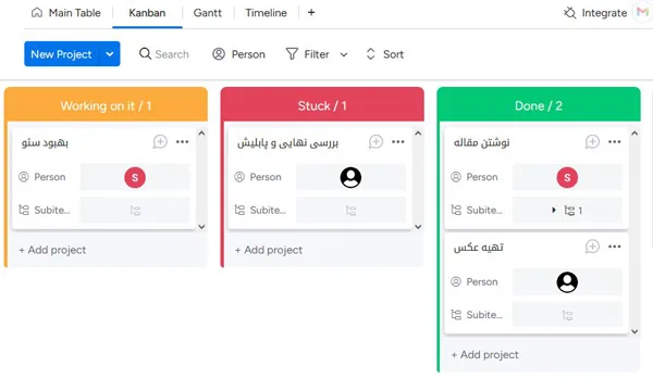 بورد کانبان در Monday