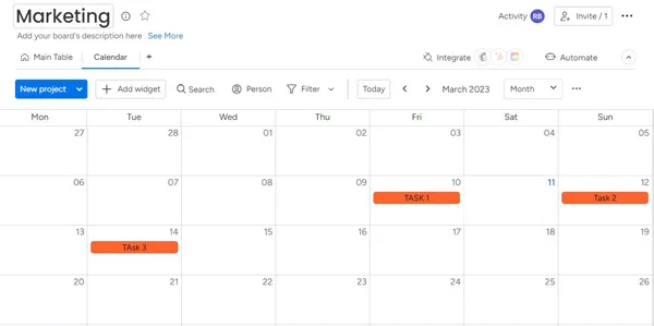 تقویم در Monday