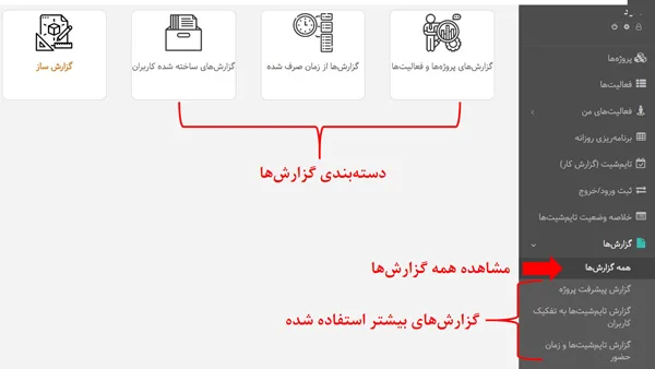 تغییر منوی گزارشها در بروزرسانی مرداد ماه ۱۴۰۲
