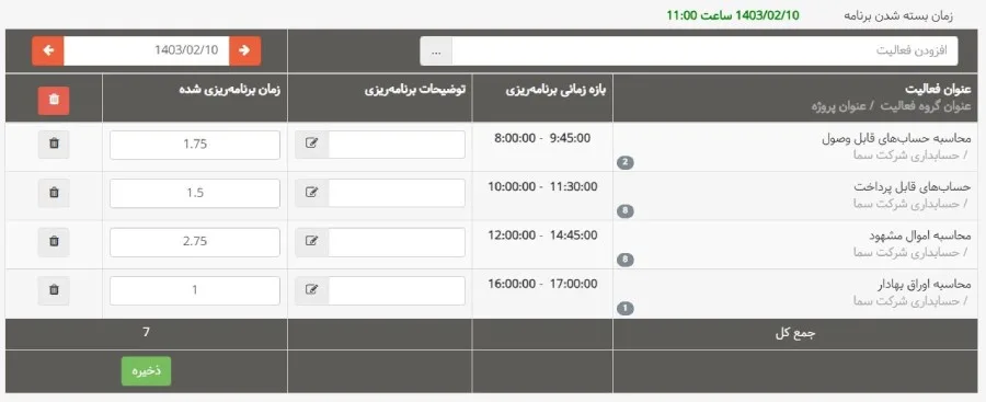 نرم افزار مدیریت پروژه برای شرکتهای حسابداری و حسابرسی - برنامه ریزی