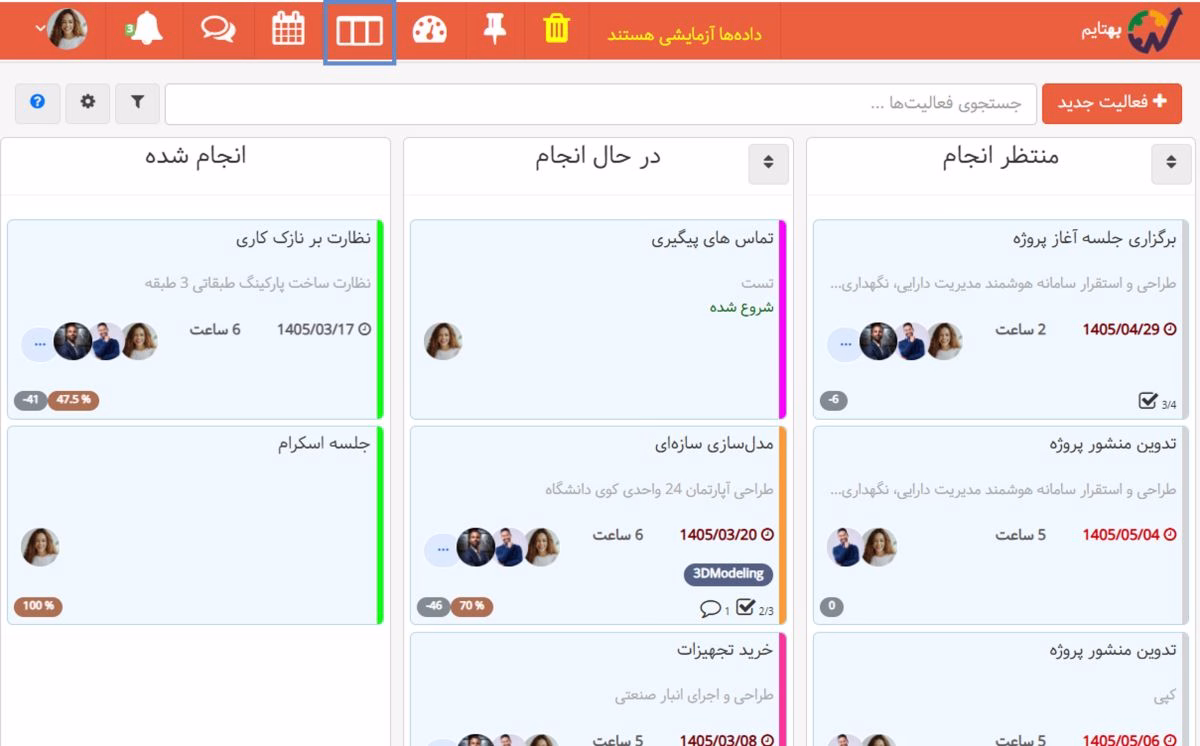 تسک بورد بهتایم برای پیادهسازی تکنیک مدیریت زمان کانبان
