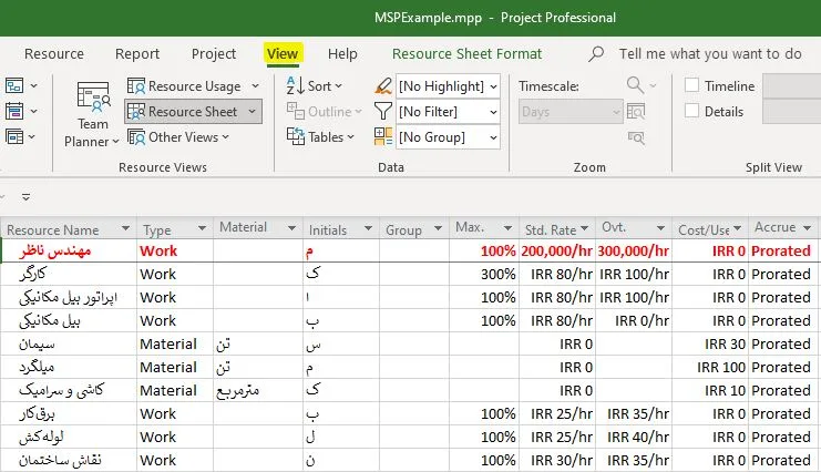 تعریف منابع در MSP