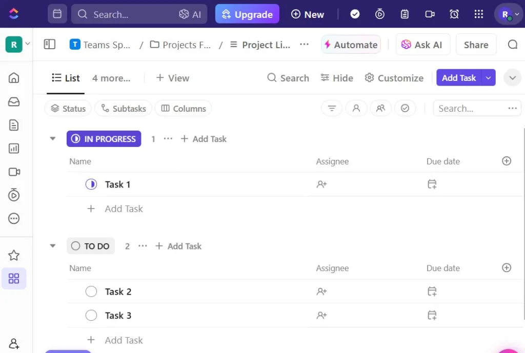 نرم افزار مدیریت پروژه clickup